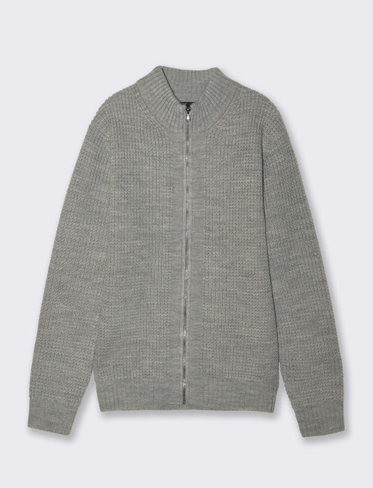 MAGLIA  CARDIGAN CON CERNIERA - Grigio mel.