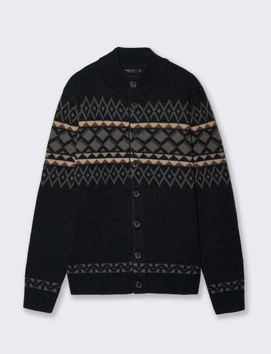 MAGLIA  CARDIGAN FANTASIA JACQUARD - Blu