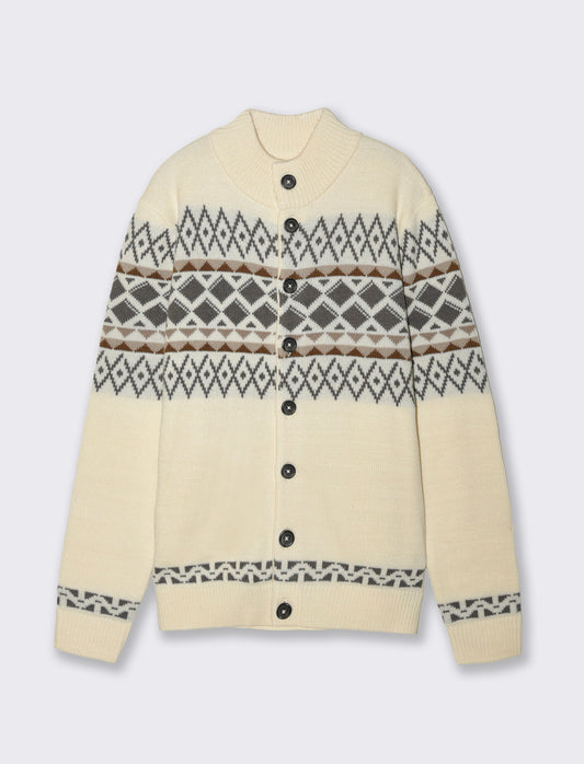 MAGLIA  CARDIGAN FANTASIA JACQUARD - Bianco