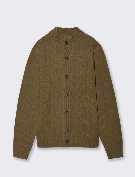 MAGLIA CARDIGAN JACQUARD A TRECCE - Grigio fango