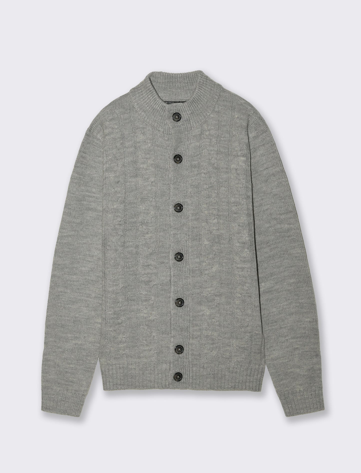 MAGLIA CARDIGAN JACQUARD A TRECCE - Grigio mel.