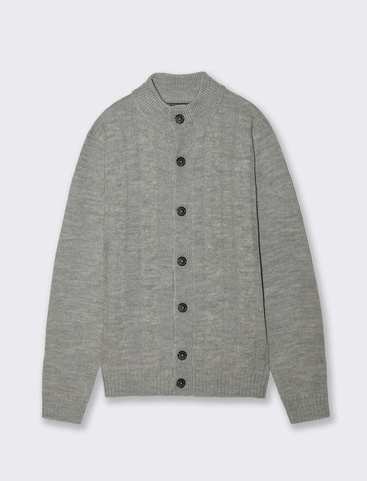 MAGLIA CARDIGAN JACQUARD A TRECCE - Grigio mel.