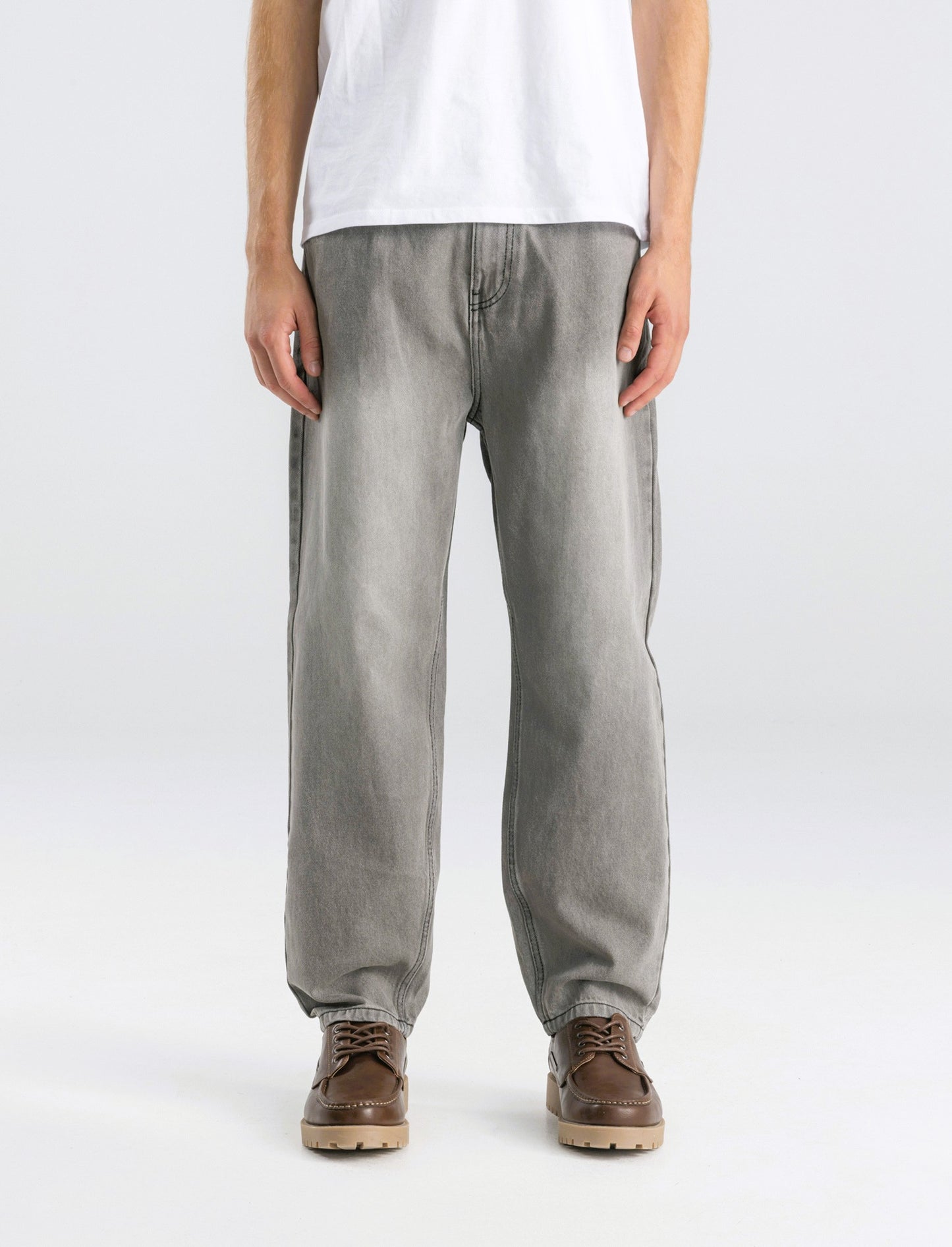 JEANS DENIM GRIGIO LOOSE FIT CON ABRASIONI - Grigio