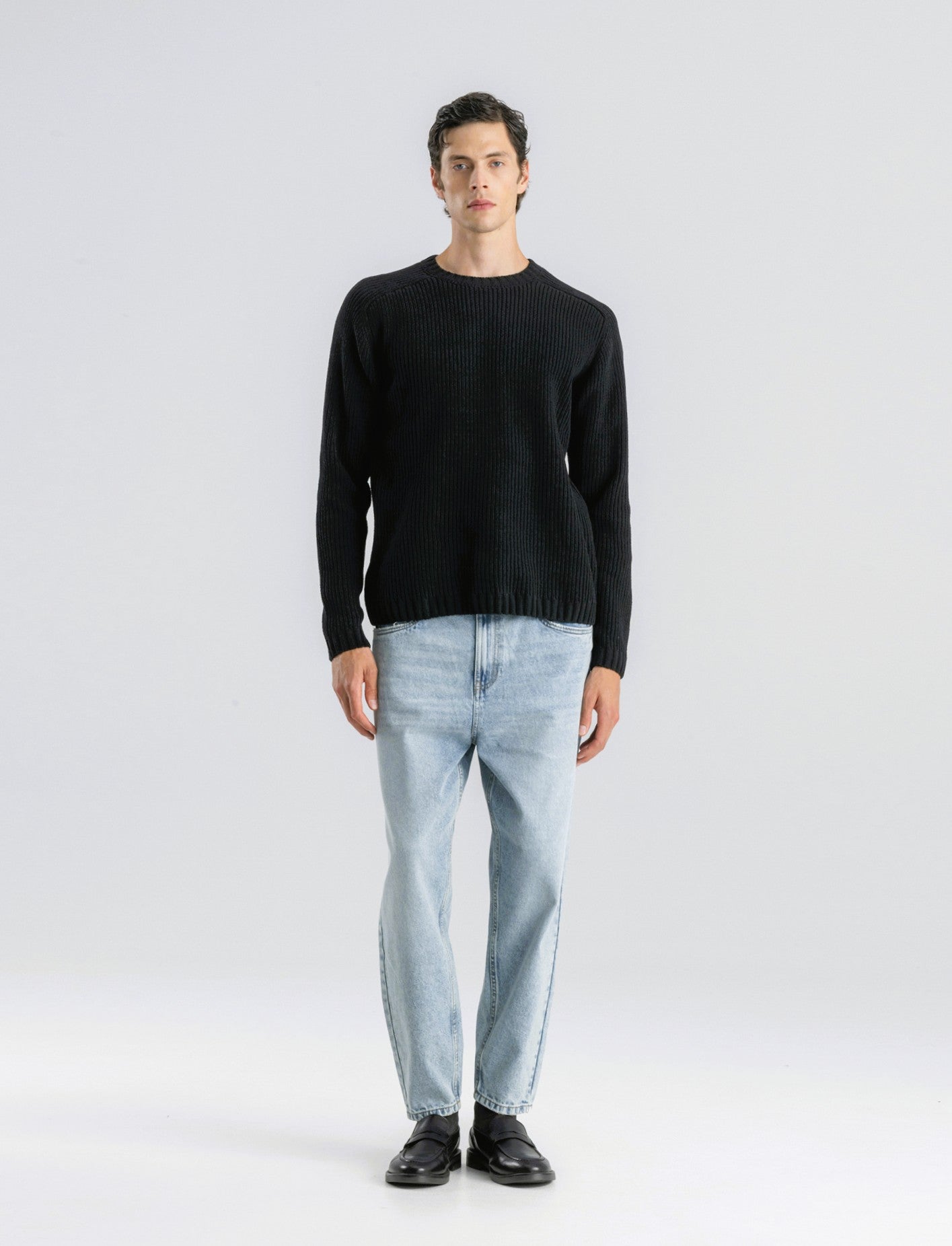 JEANS DENIM CHIARO LOOSE FIT CON ABRASIONI - Denim chiaro