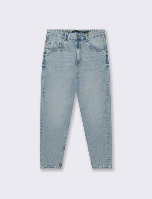 JEANS DENIM CHIARO LOOSE FIT CON ABRASIONI - Denim chiaro