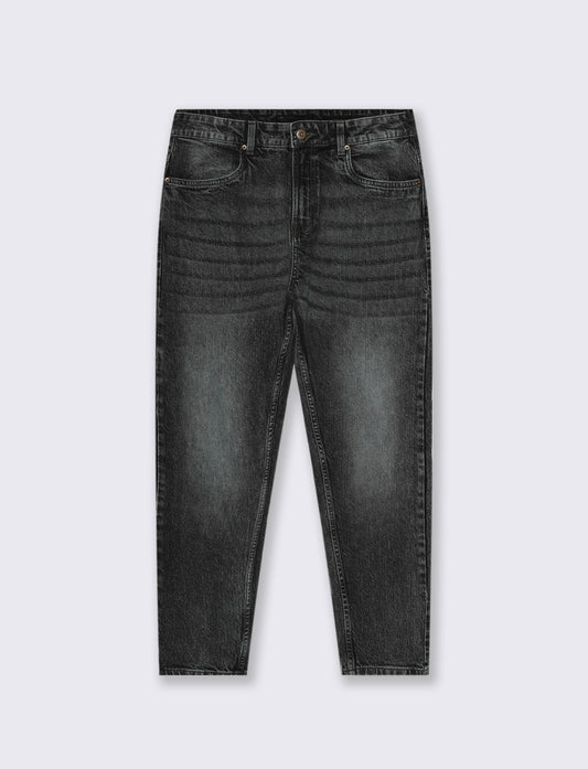 JEANS DENIM NERO LOOSE FIT CON ABRASIONI - Nero
