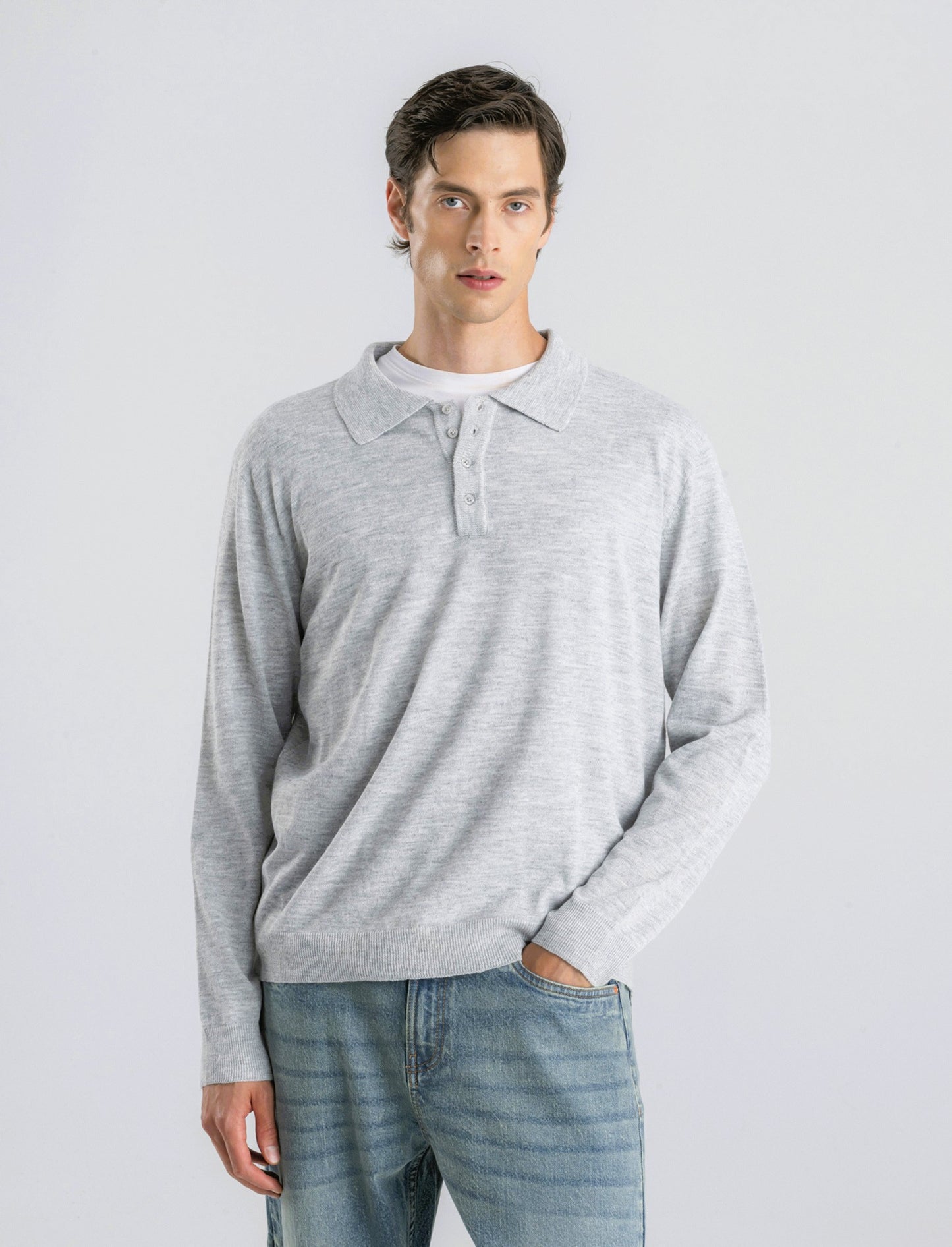 POLO IN MAGLIA  EFFETTO LANA - Grigio mel.