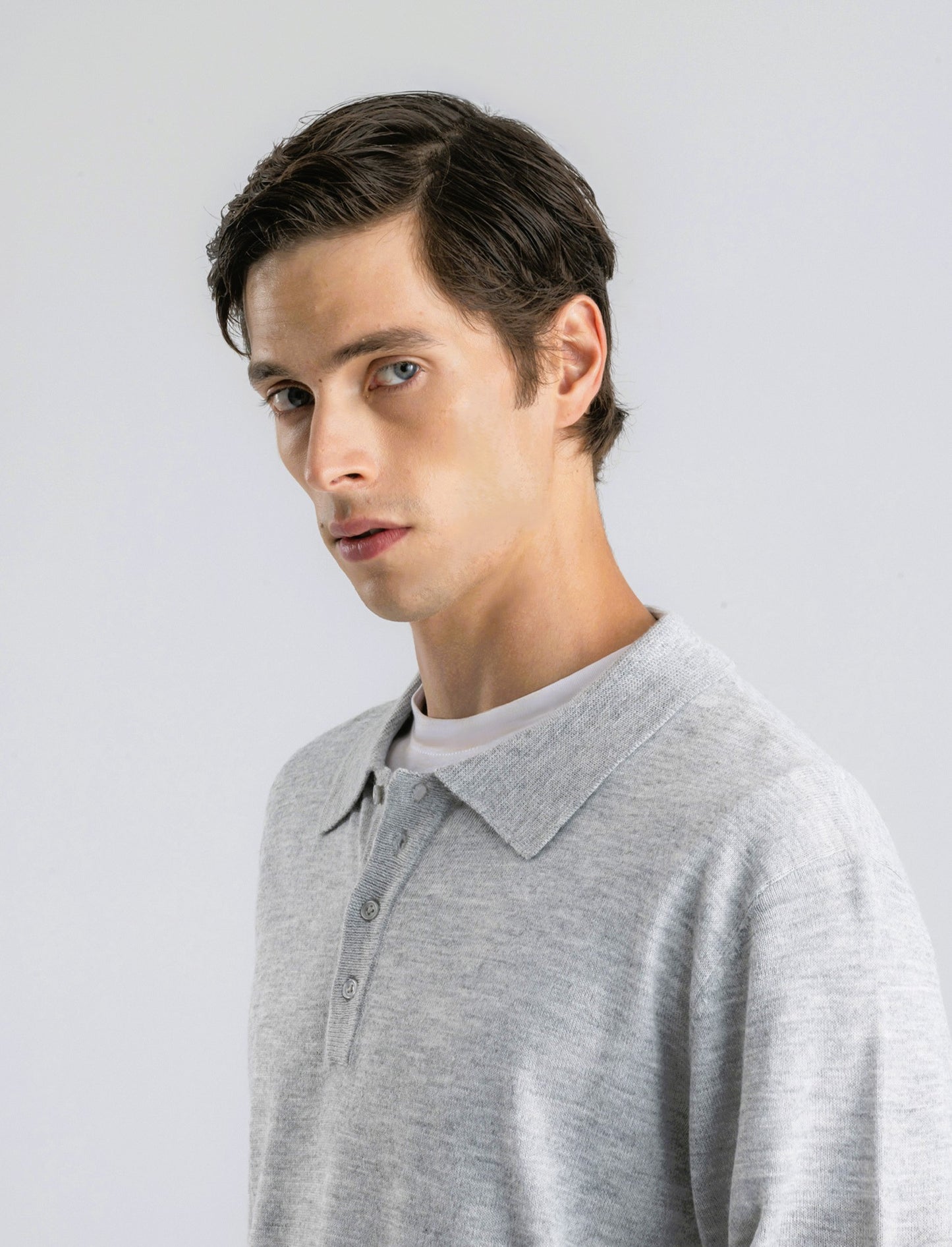 POLO IN MAGLIA  EFFETTO LANA - Grigio mel.