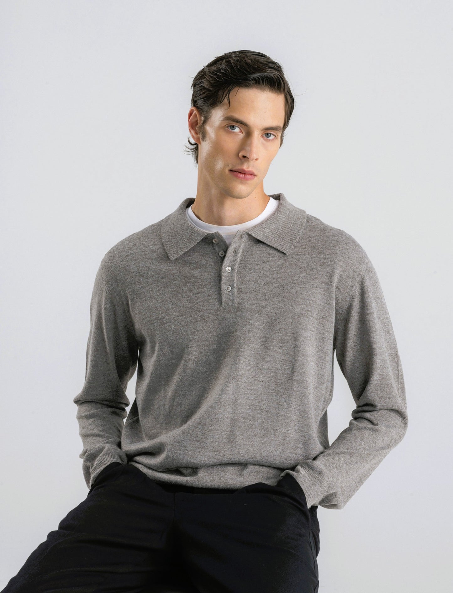 POLO IN MAGLIA  EFFETTO LANA - Grigio fango