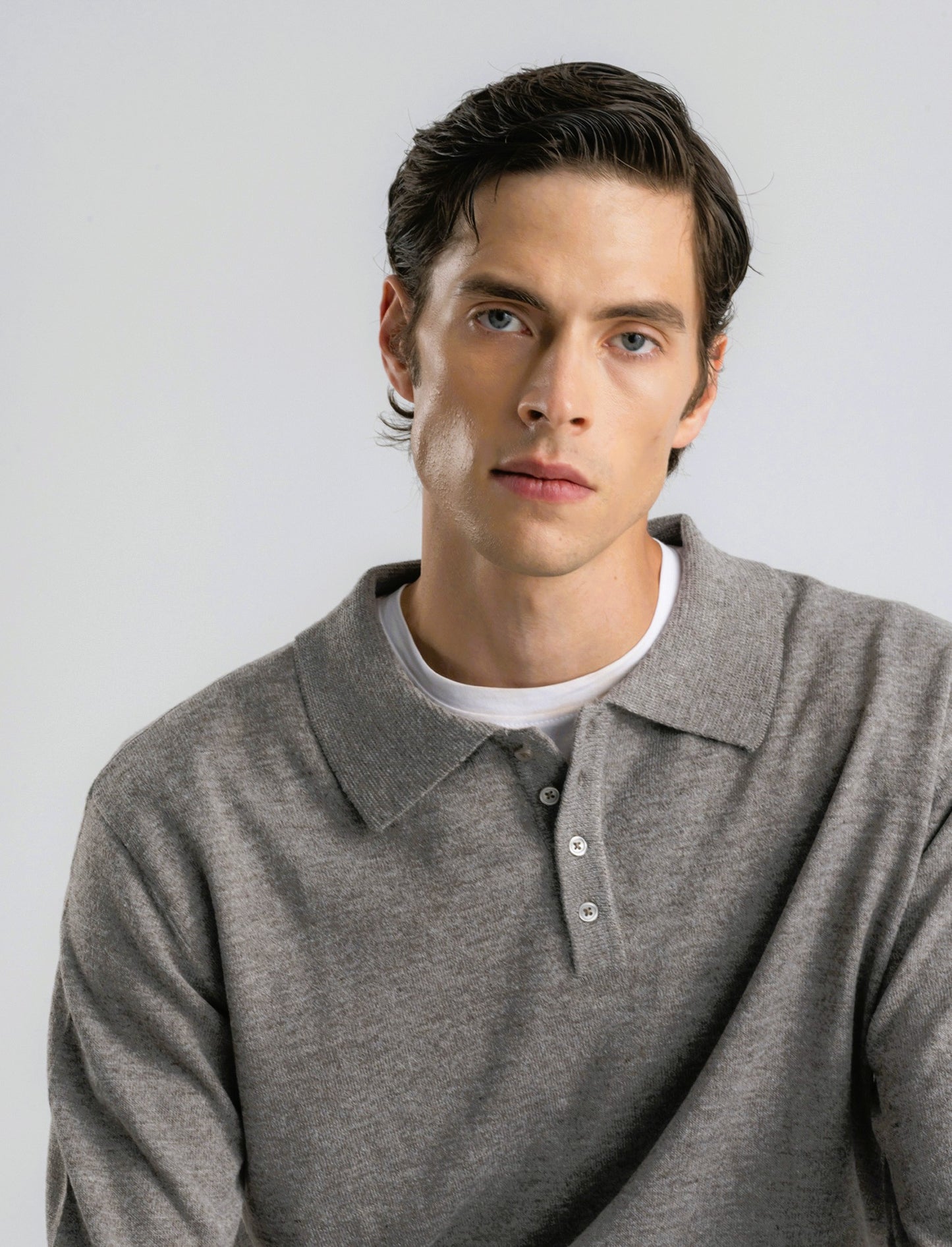 POLO IN MAGLIA  EFFETTO LANA - Grigio fango