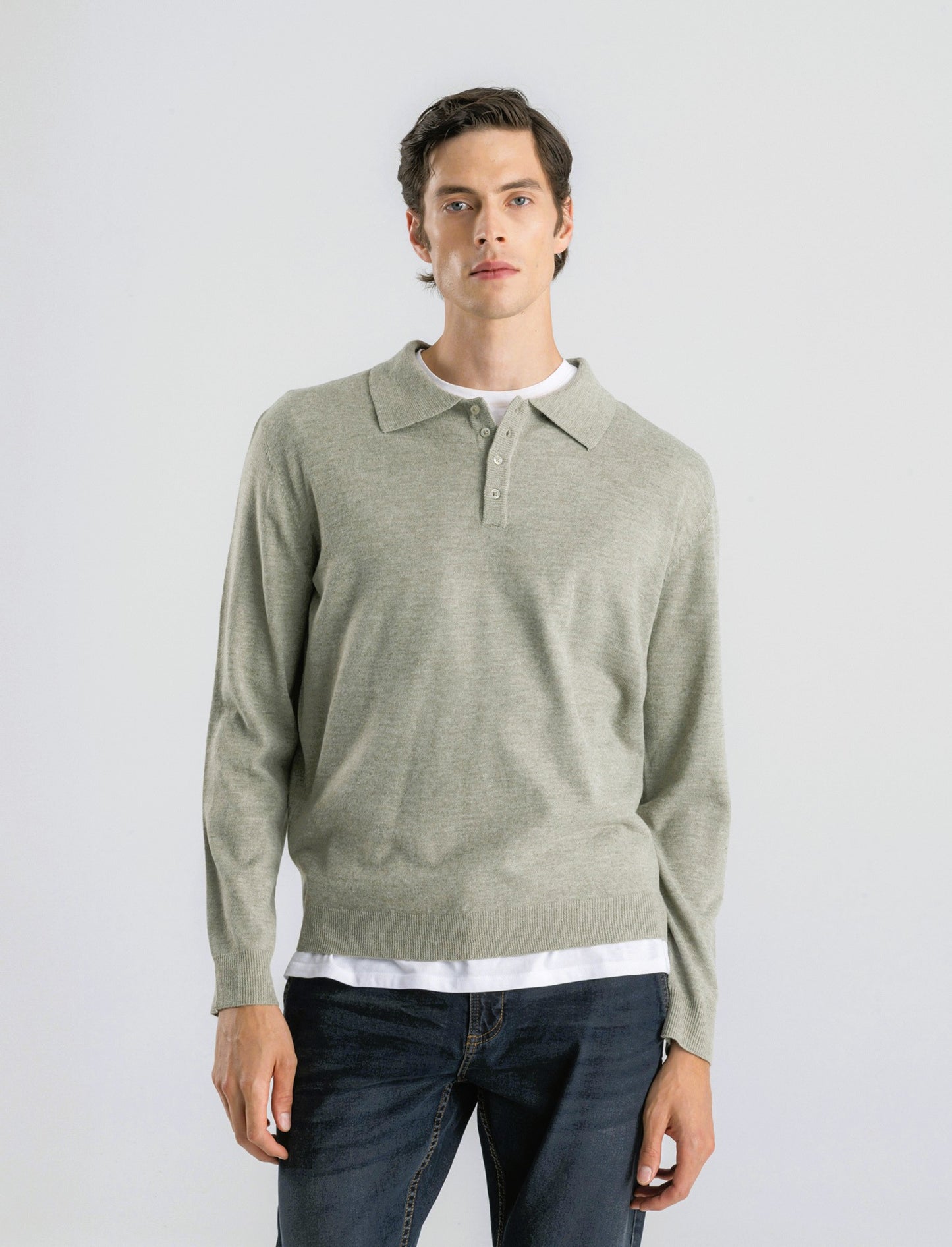 POLO IN MAGLIA  EFFETTO LANA - Verde salvia