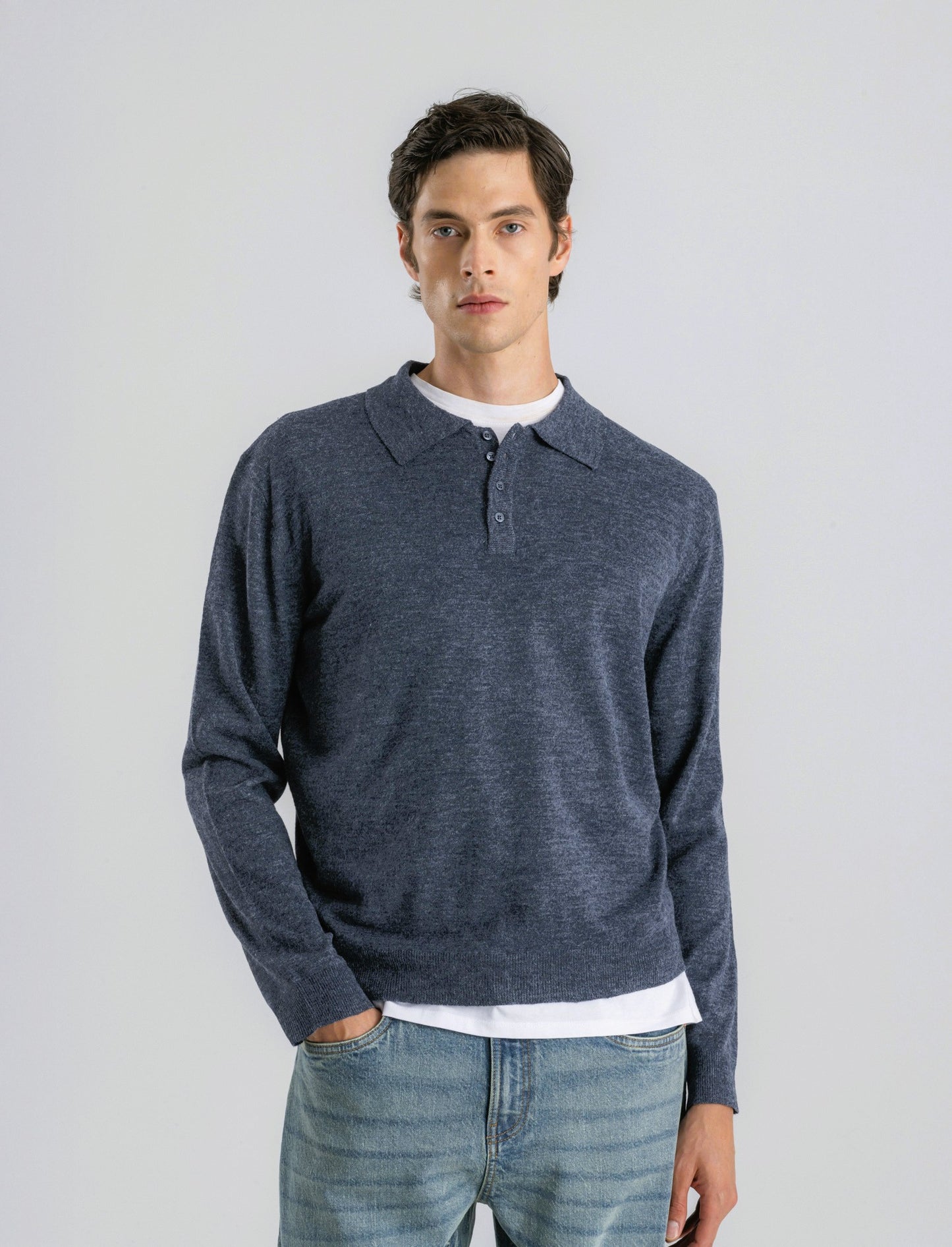 POLO IN MAGLIA  EFFETTO LANA - Blu