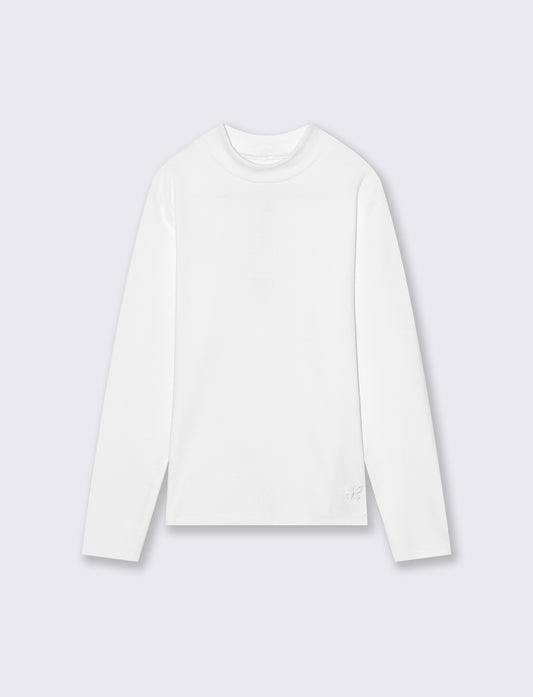 T-shirt mezzo collo a manica lunga in interlock. - Bianco