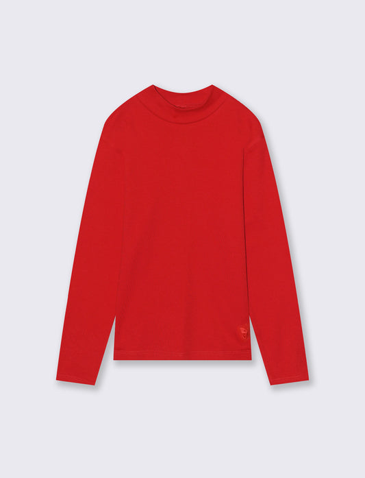 T-shirt mezzo collo a manica lunga in interlock. - Rosso