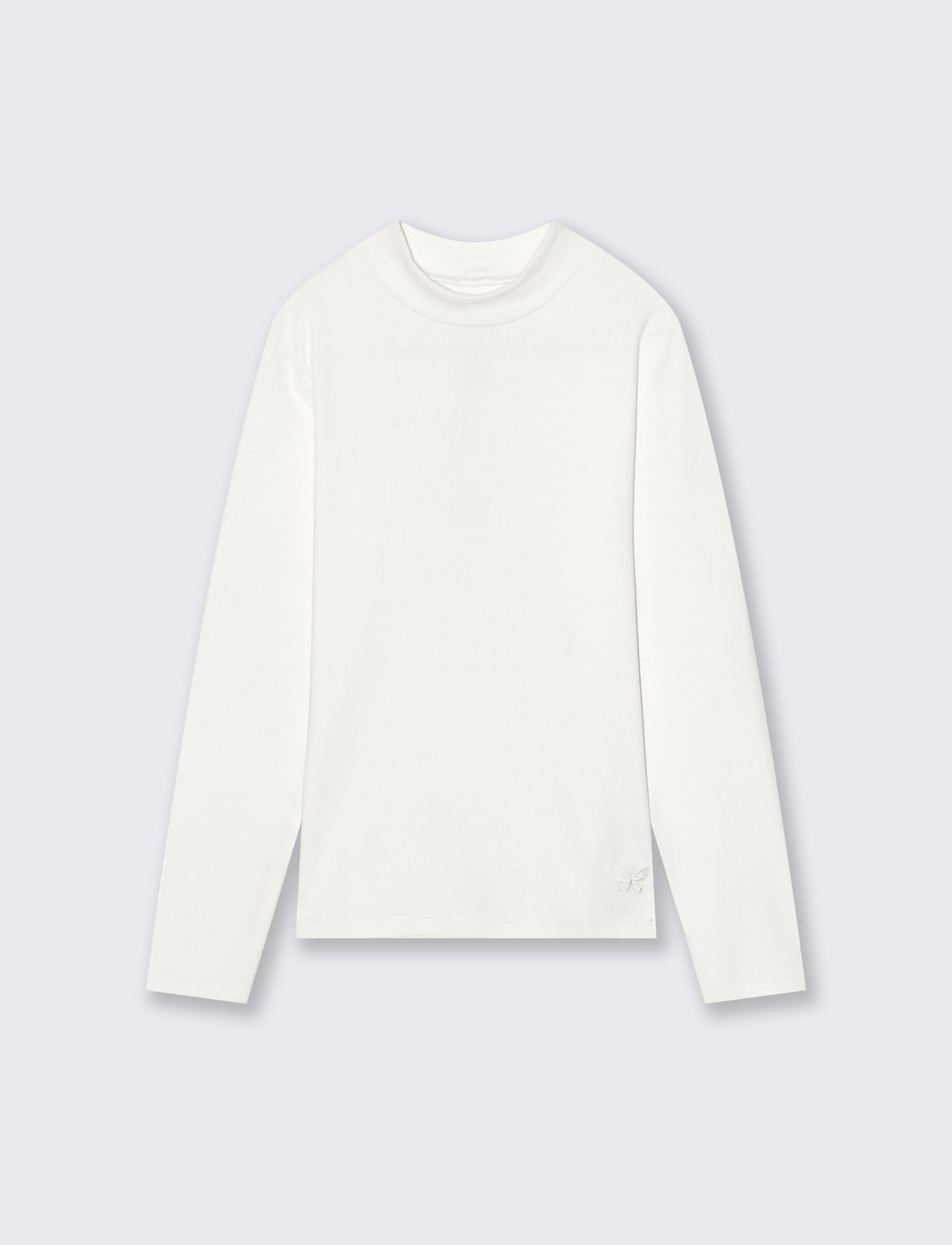 T-shirt mezzo collo a manica lunga in interlock. - Bianco latte