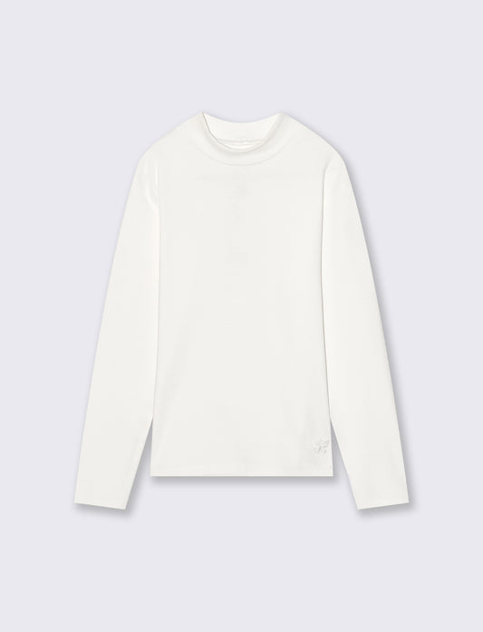 T-shirt mezzo collo a manica lunga in interlock. - Bianco latte