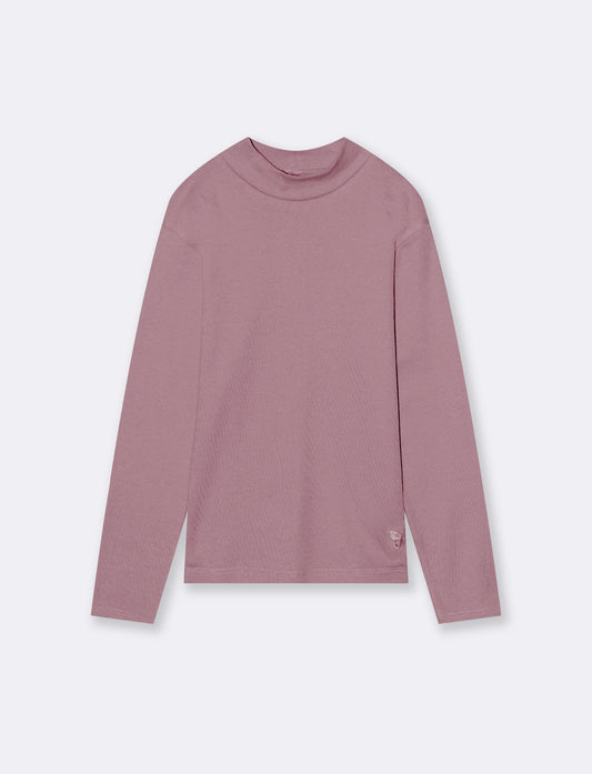 T-shirt mezzo collo a manica lunga in interlock. - Rosa cipolla