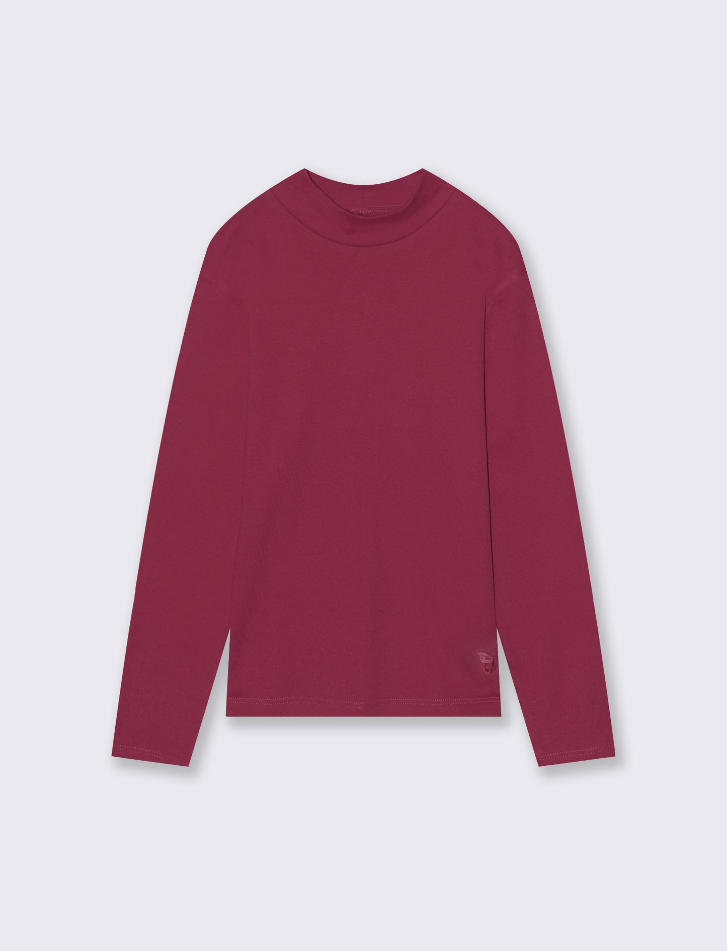 T-shirt mezzo collo a manica lunga in interlock. - Rosso amarena