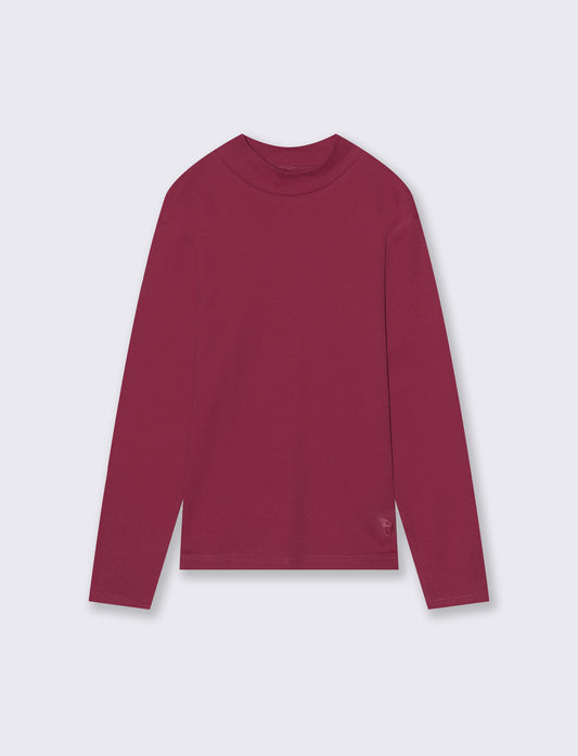 T-shirt mezzo collo a manica lunga in interlock. - Rosso amarena