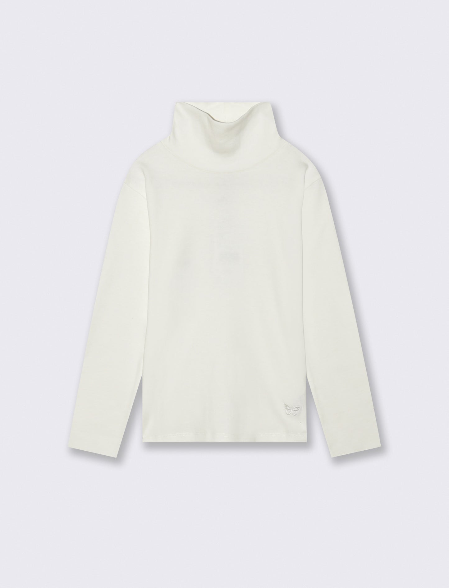 T-shirt collo alto a manica lunga in interlock. - Bianco latte
