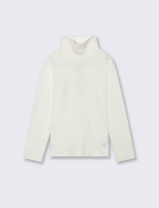 T-shirt collo alto a manica lunga in interlock. - Bianco latte