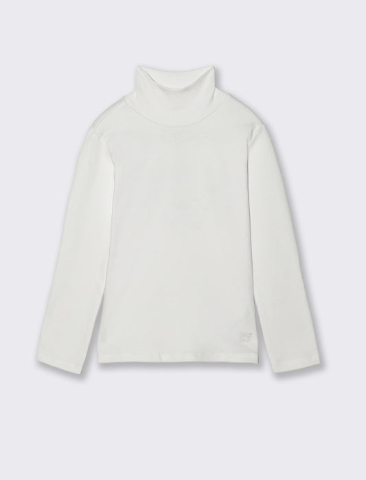 T-shirt collo alto a manica lunga in interlock. - Bianco