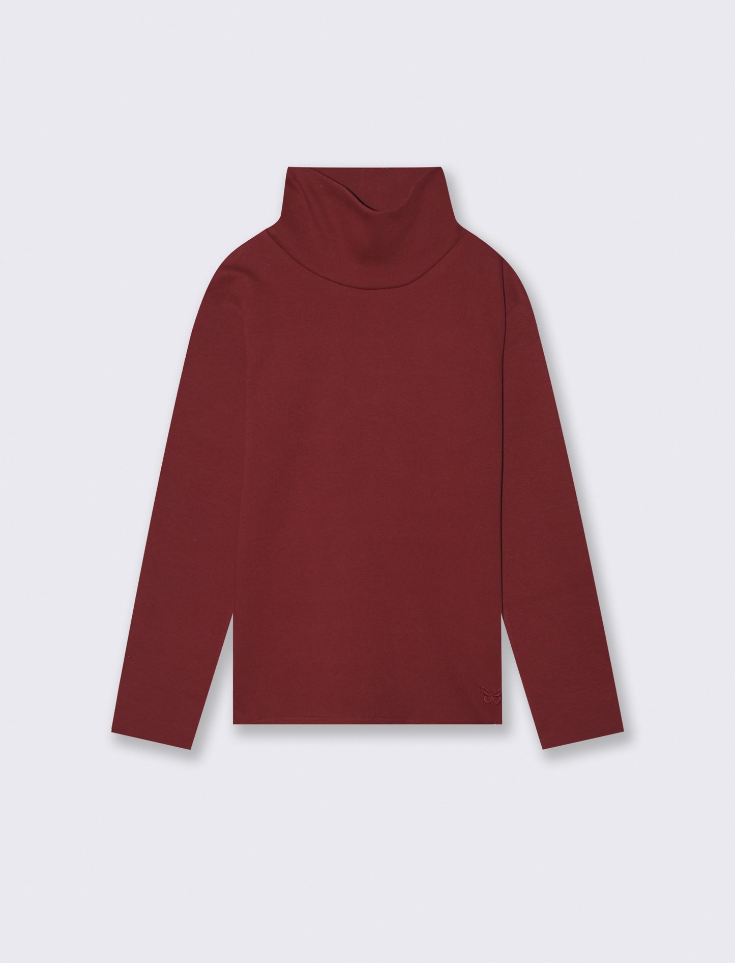 T-shirt collo alto a manica lunga in interlock. - Bordeaux