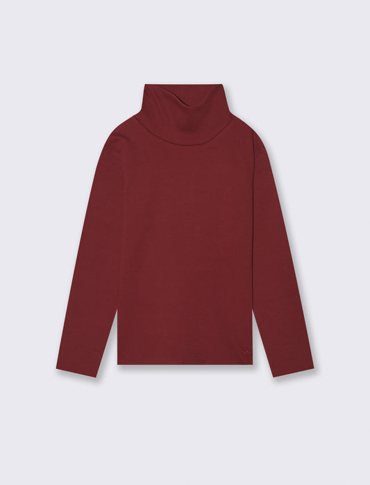 T-shirt collo alto a manica lunga in interlock. - Bordeaux