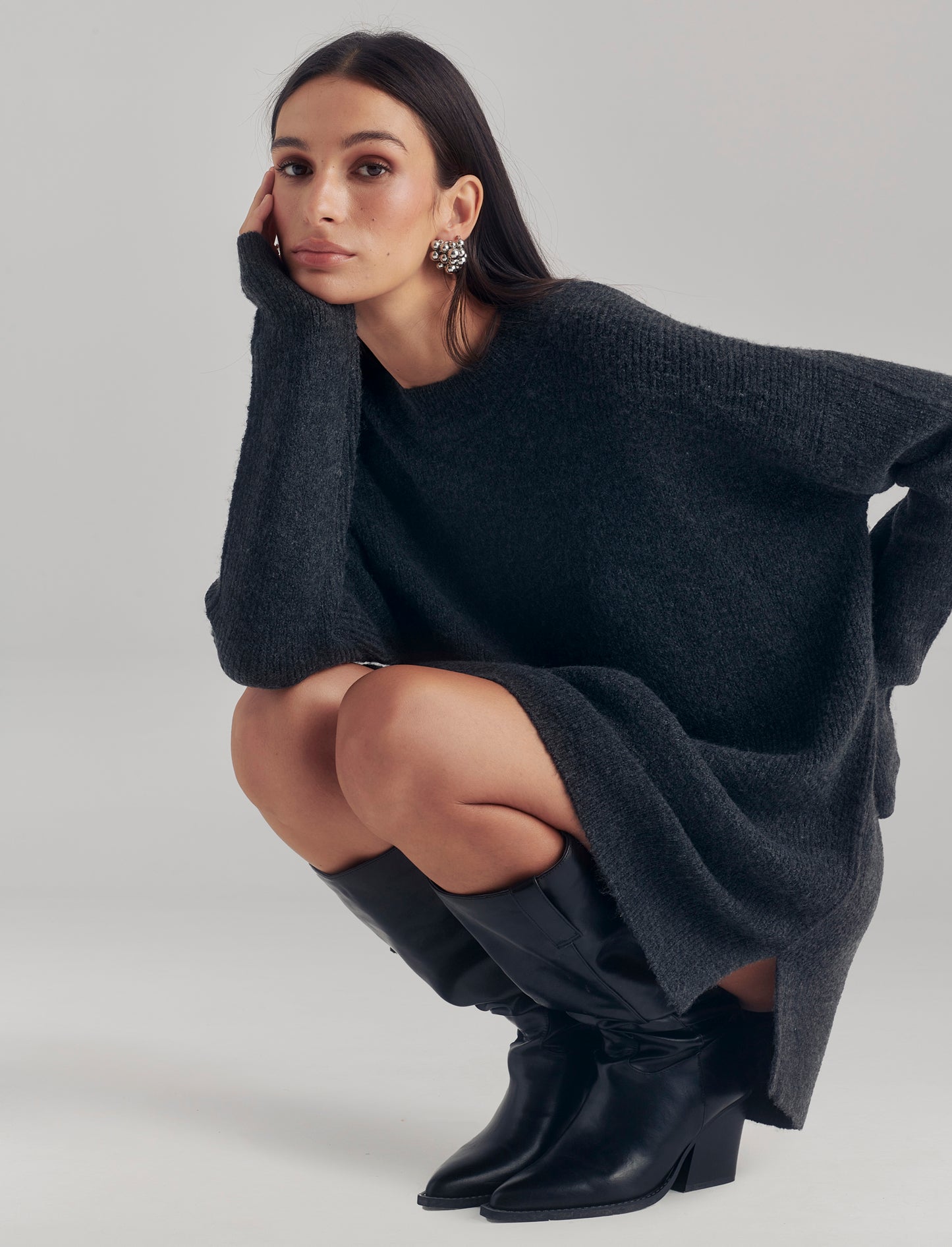 PULLOVER CON SPACCHI LATERALI - Antracite melange