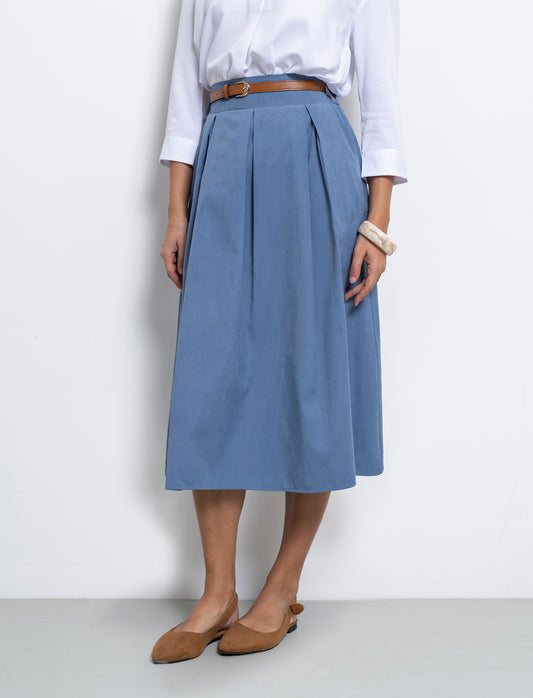 Gonna in tessuto tecnico con cintura - Denim
