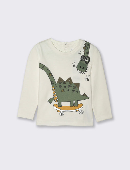 Maglietta girocollo con dinosauro - Bianco latte