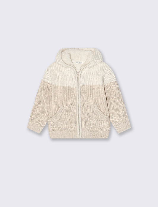 Cardigan con pelliccia interna - Beige