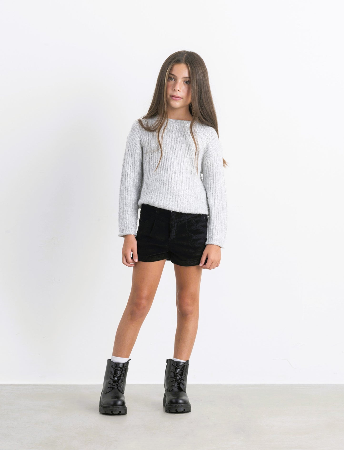 Short in velluto elastico da bambina - Nero