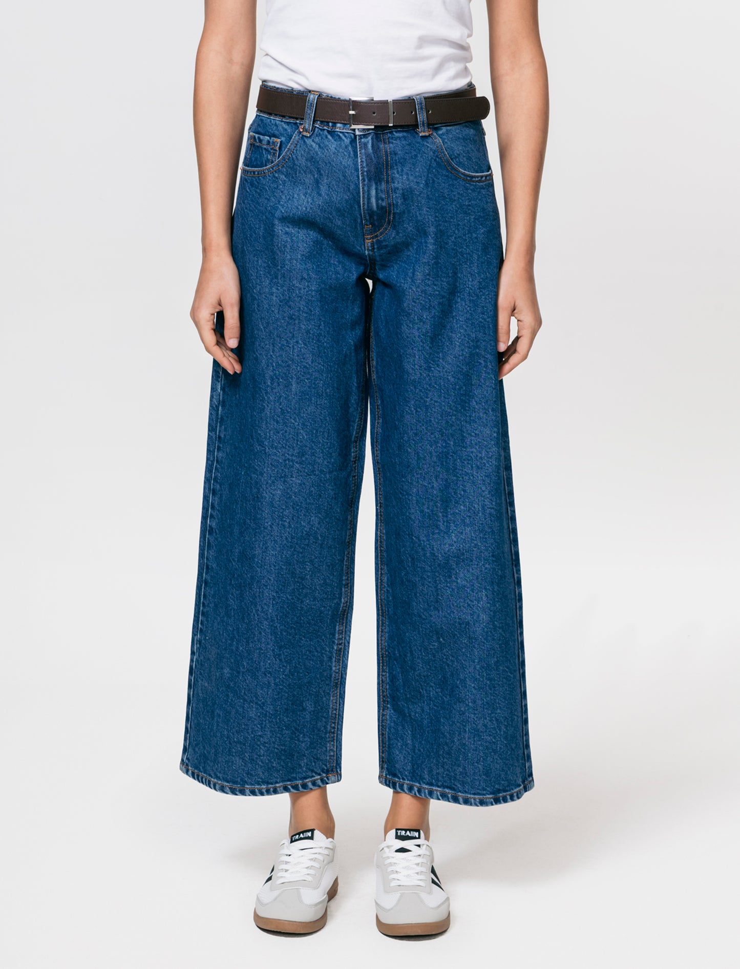 Jeans Gamba Larga Crop Vita Alta - Denim