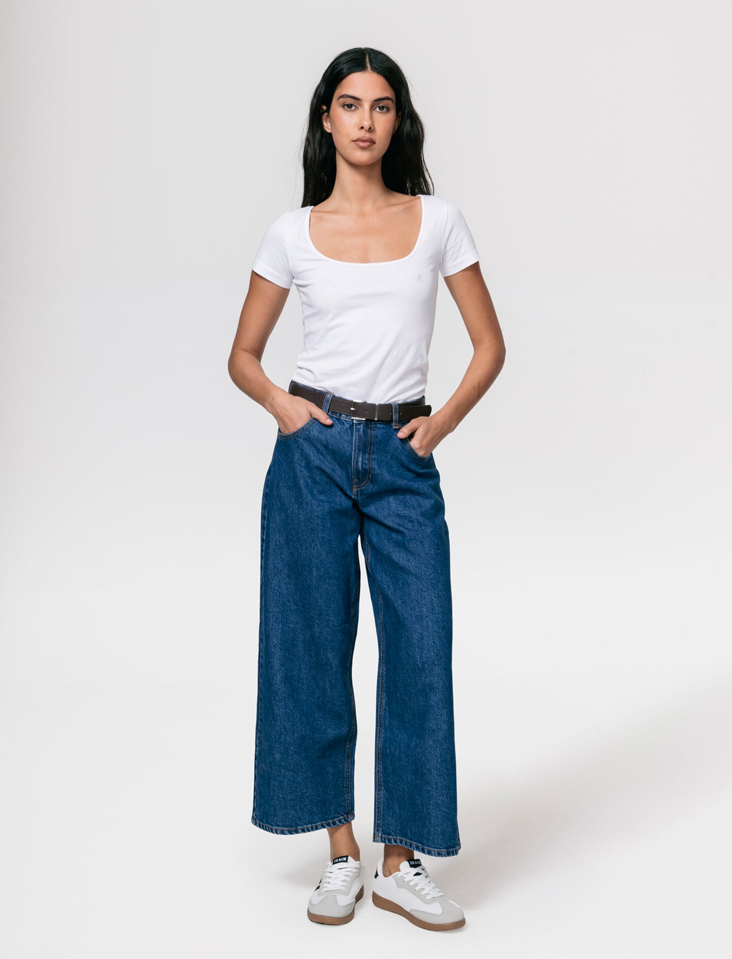 Jeans Gamba Larga Crop Vita Alta - Denim