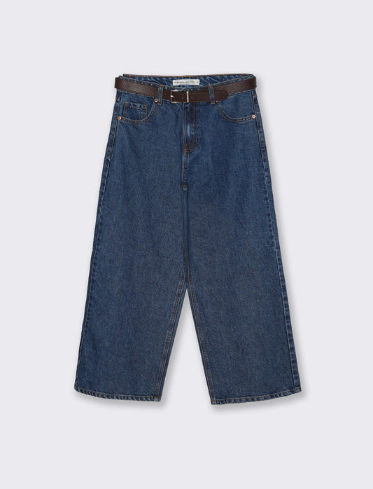 Jeans Gamba Larga Crop Vita Alta - Denim