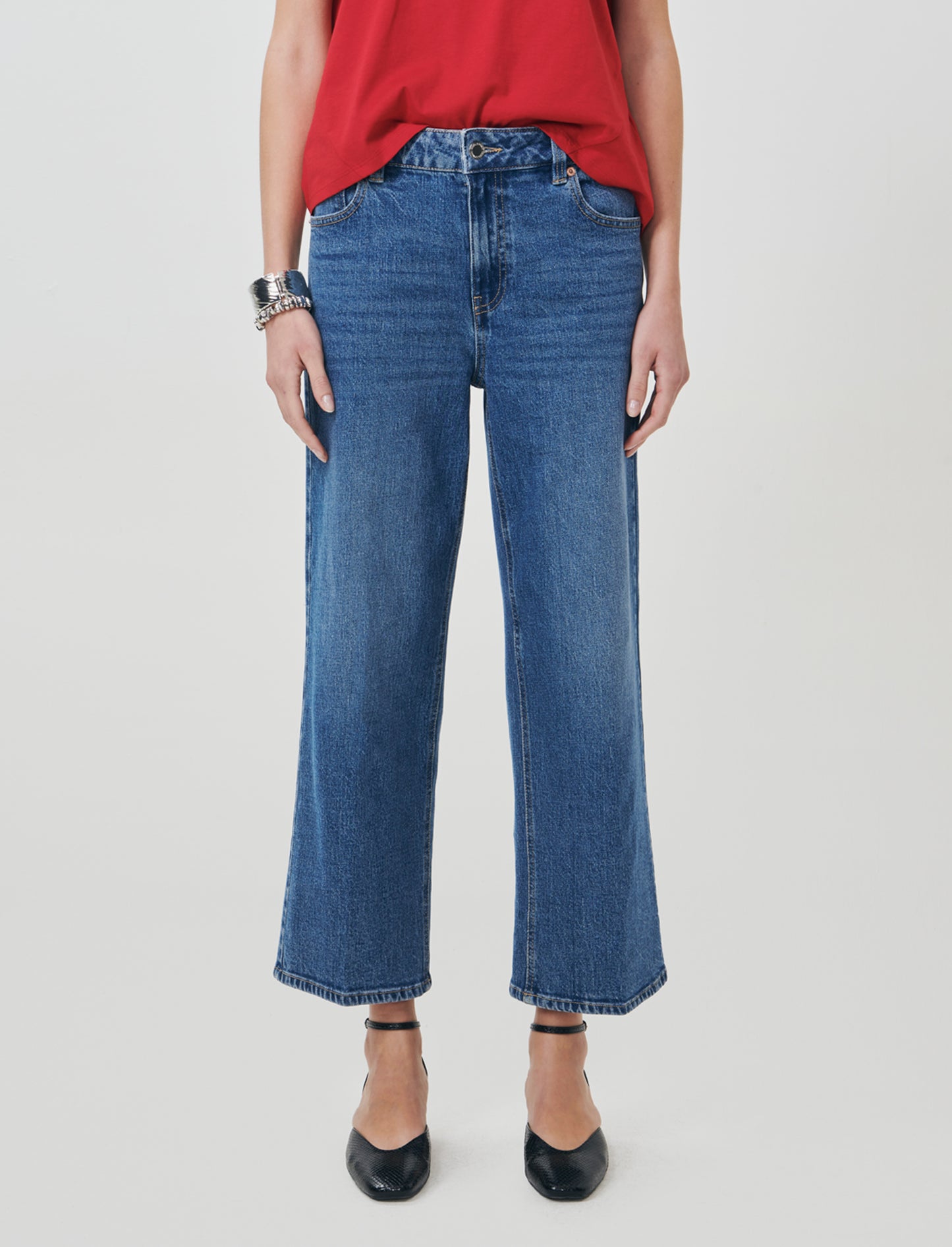 Ankle Length Straight Leg Jeans - Blue