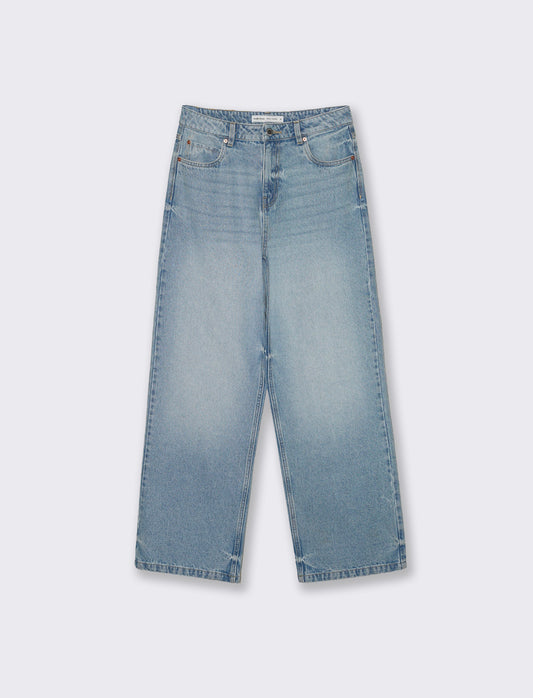 Jeans a gamba larga con bottone e zip - Denim chiaro