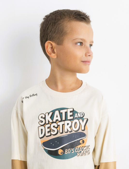 T-SHIRT  FINTA MEZZA MANICA - Beige