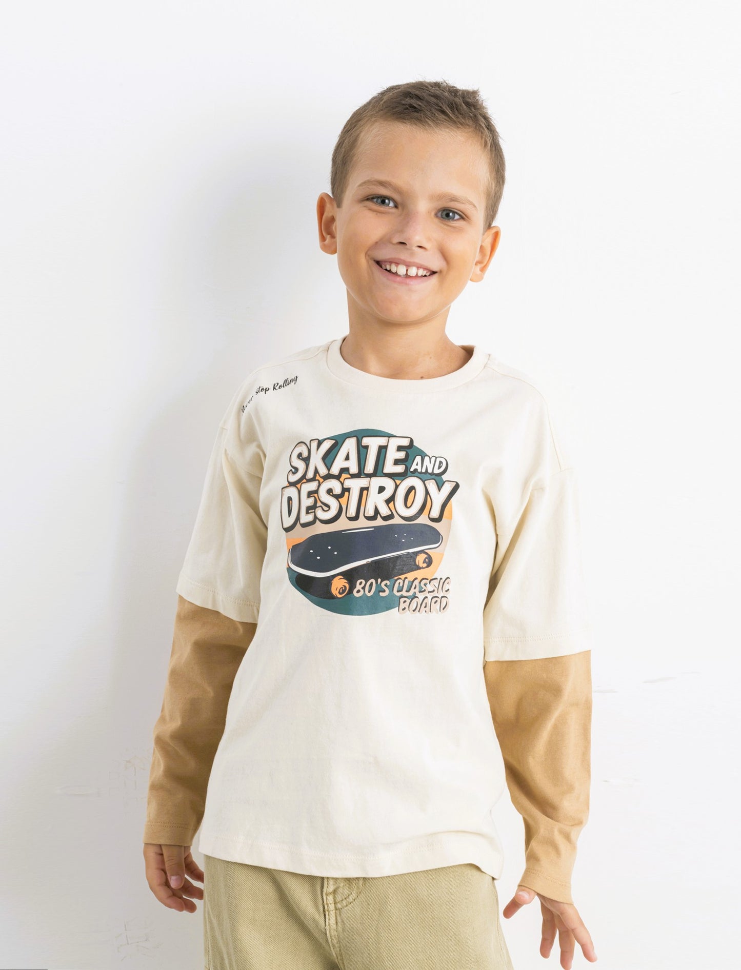 T-SHIRT  FINTA MEZZA MANICA - Beige