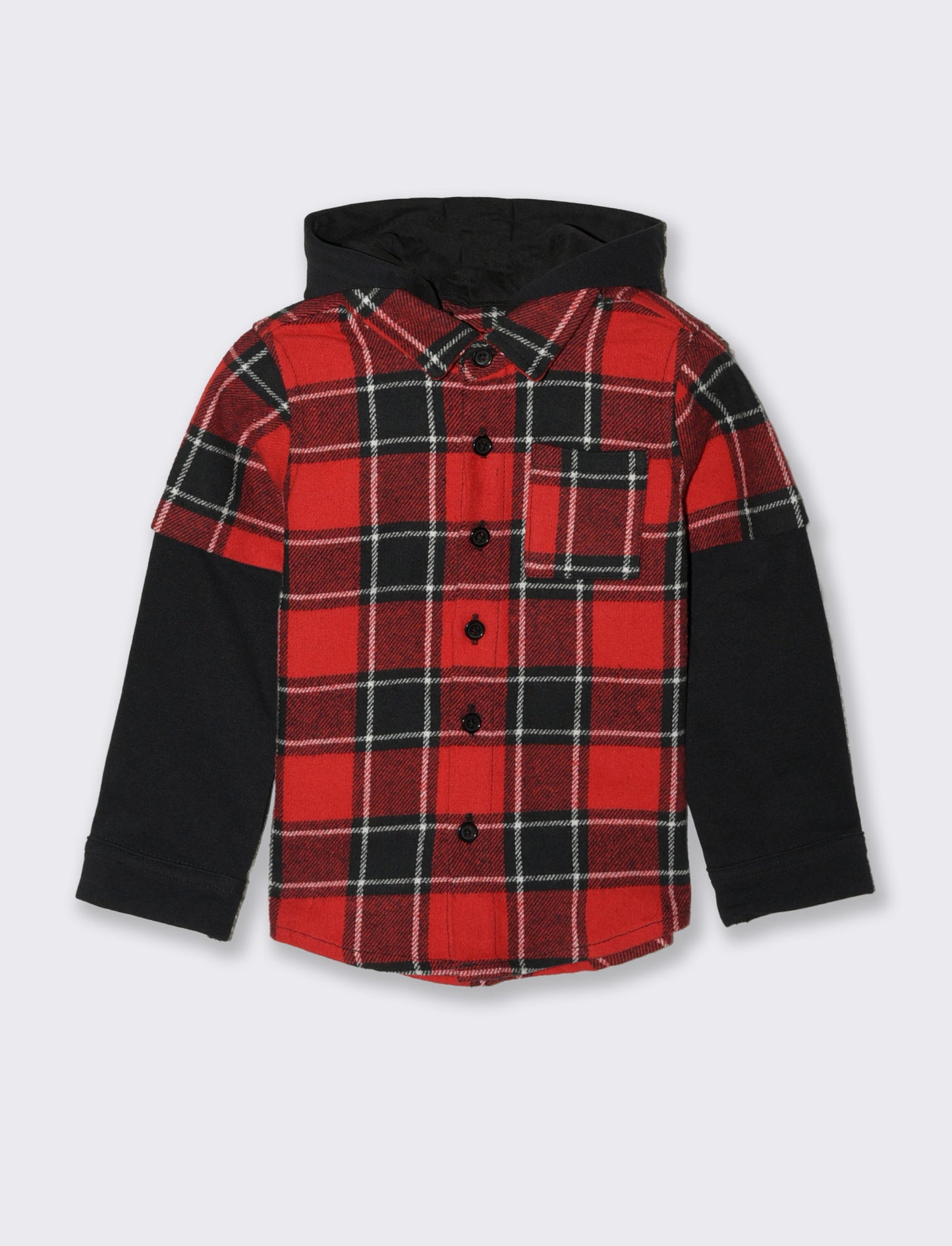 Camicia in flanella con inserti in felpa - Rosso