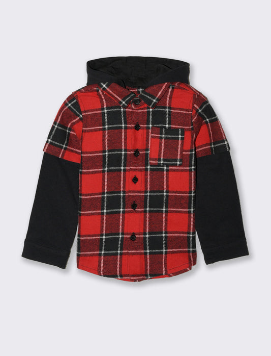 Camicia in flanella con inserti in felpa - Rosso