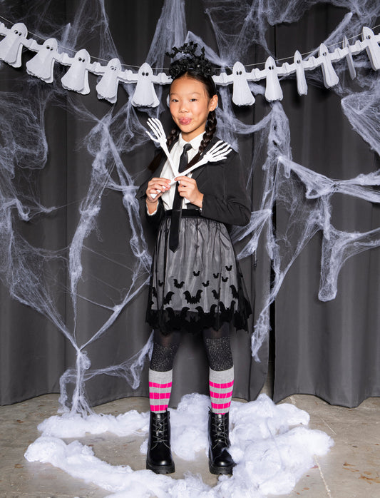 Gonna in tulle da bambina con stampa flock a tema Halloween. - Nero
