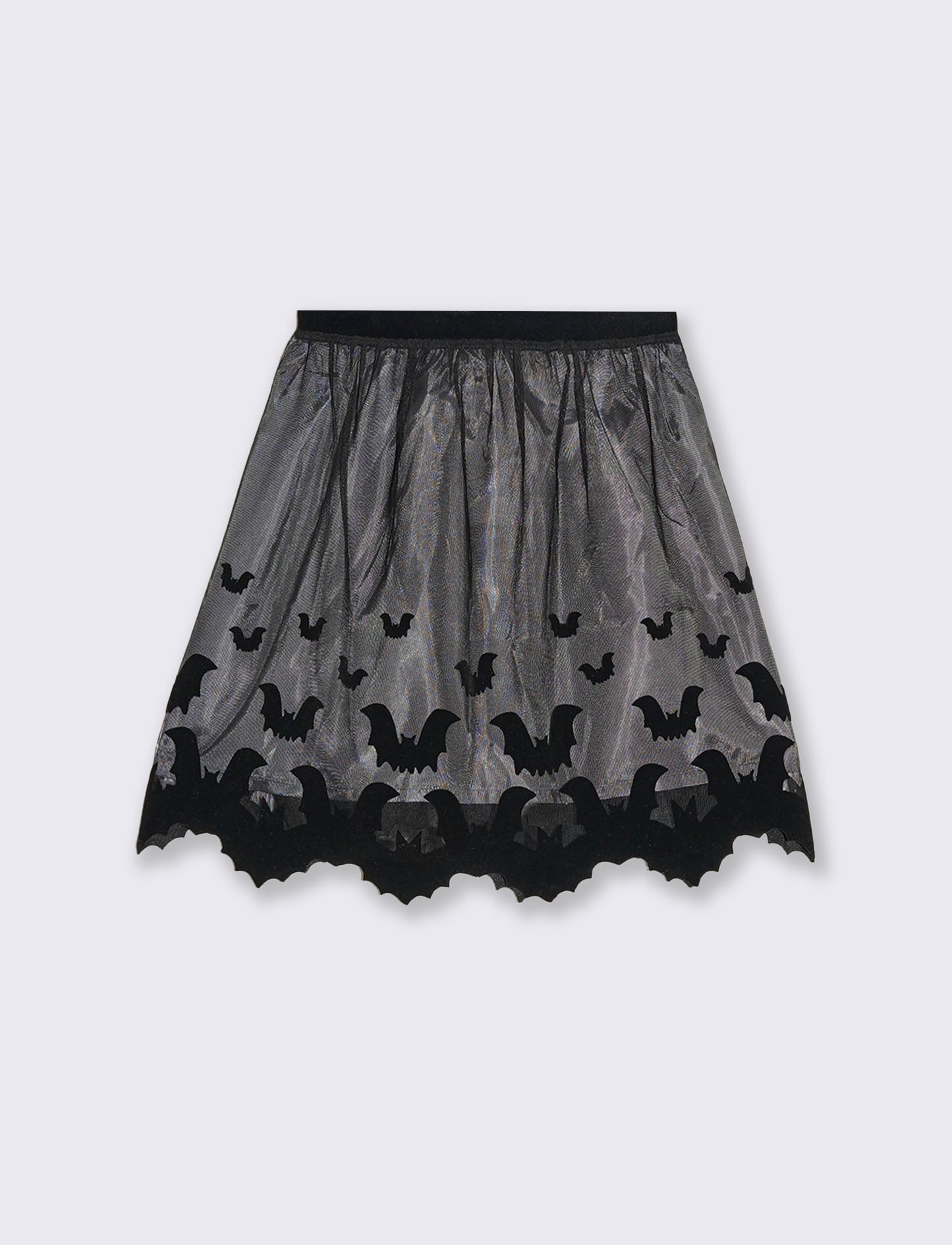 Gonna in tulle da bambina con stampa flock a tema Halloween. - Nero