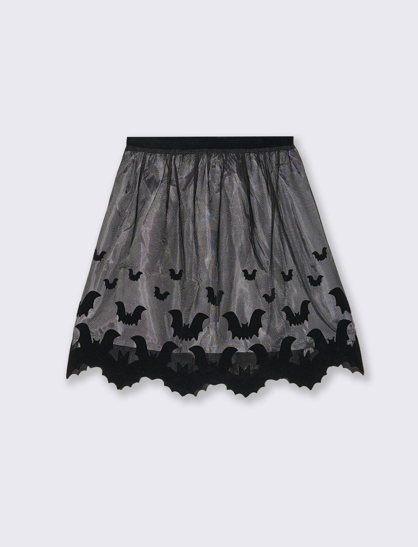 Gonna in tulle da bambina con stampa flock a tema Halloween. - Nero