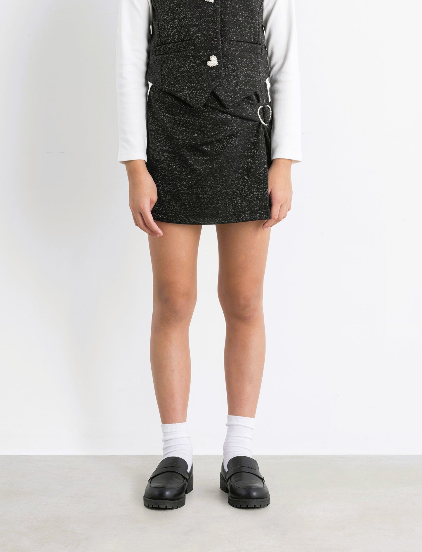 Short finta gonna in punto milano elastico con dettagli in fibra metallica. - Nero