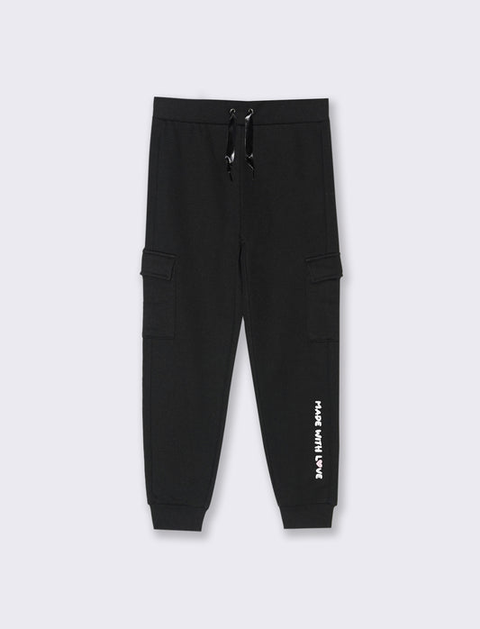Pantaloni in felpa con tasconi. - Nero