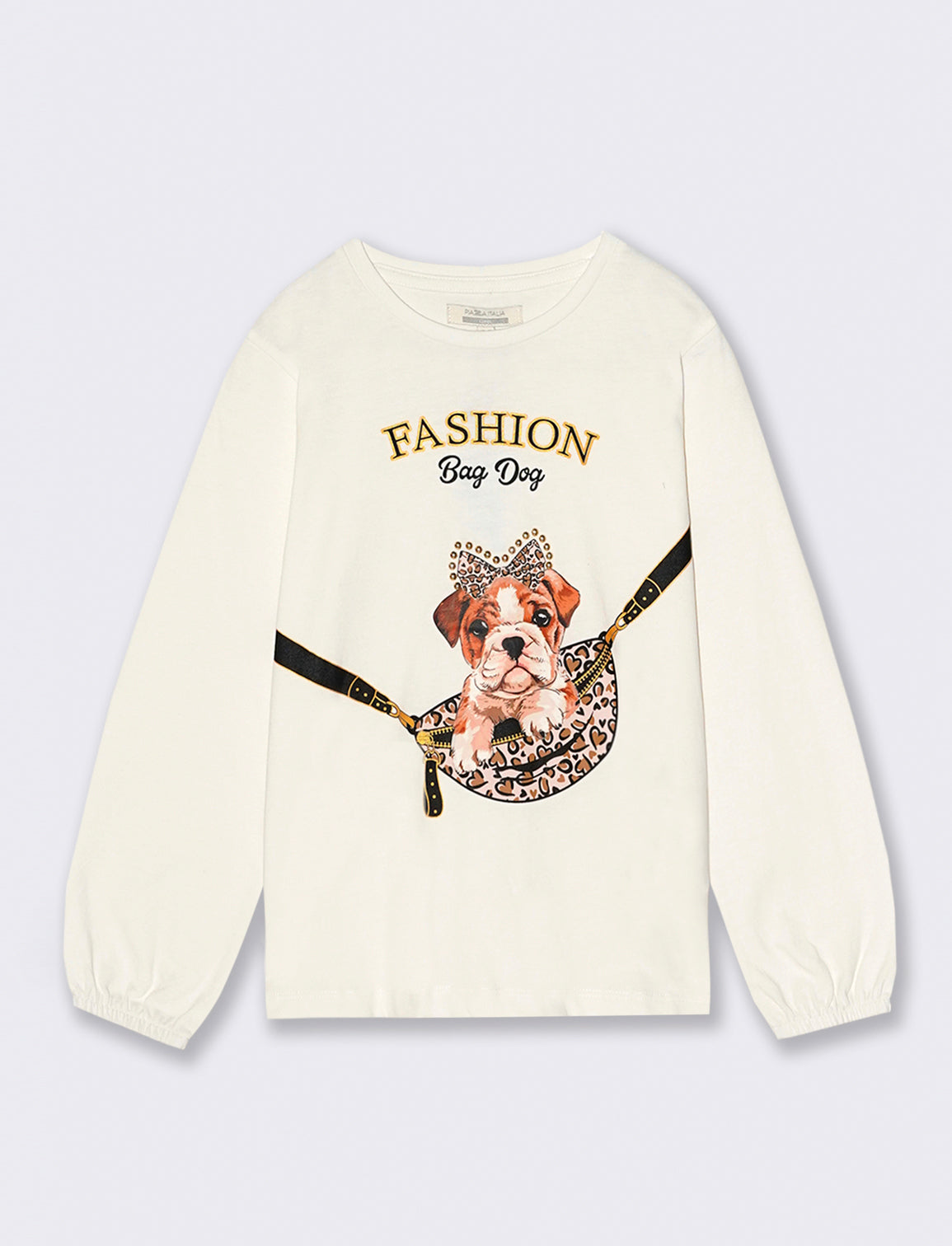 T-shirt manica lunga con stampa e accessori. - Bianco latte