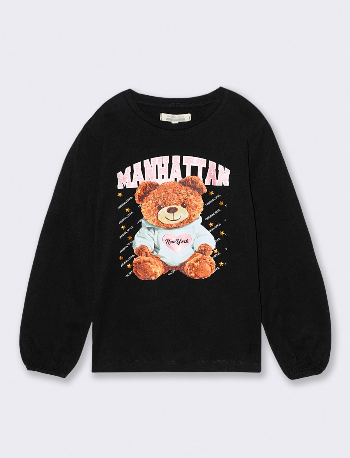 T-shirt manica lunga con stampa e accessori. - Nero