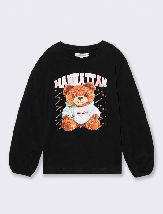 T-shirt manica lunga con stampa e accessori. - Nero
